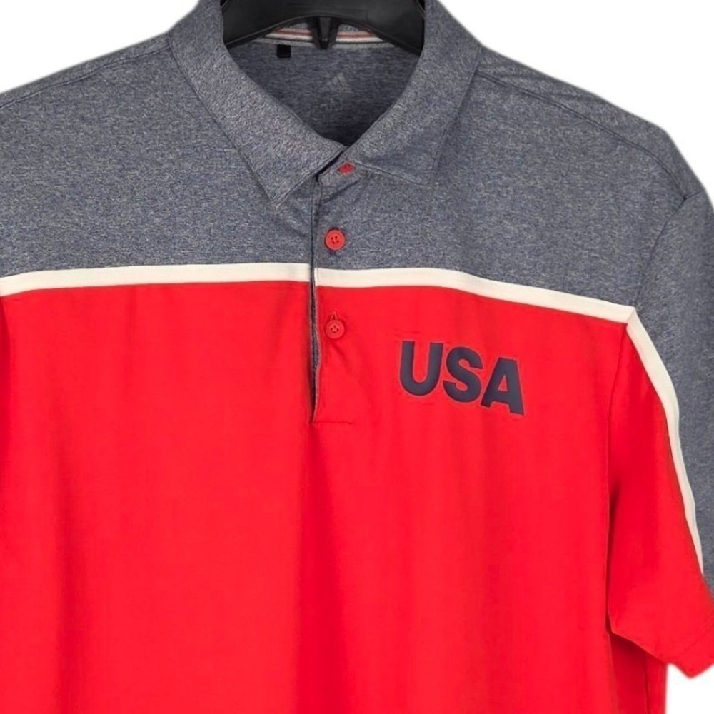 Adidas Polo Shirt Mens Medium Red Blue USA Golf Athletic Short Sleeve Patriotic